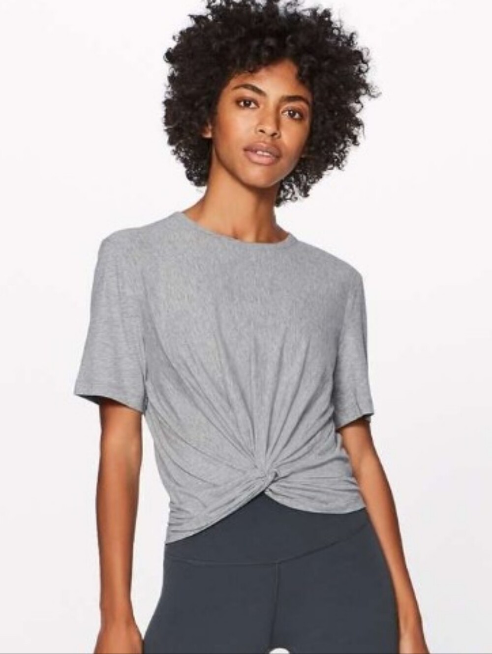 Lululemon Crescent Short Sleeve Shirt. Top. Heathered Grey. Twist Front. Crop. S